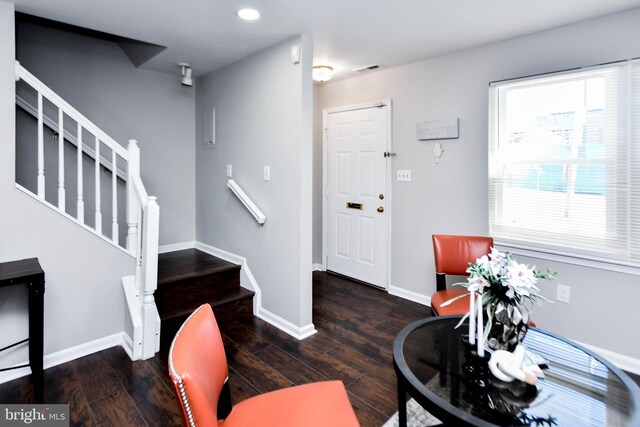 foyer entrance with dark hardwood / wood-style flooring