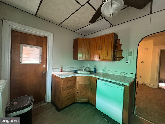 kitchen with light hardwood / wood-style floors, sink, and white dishwasher