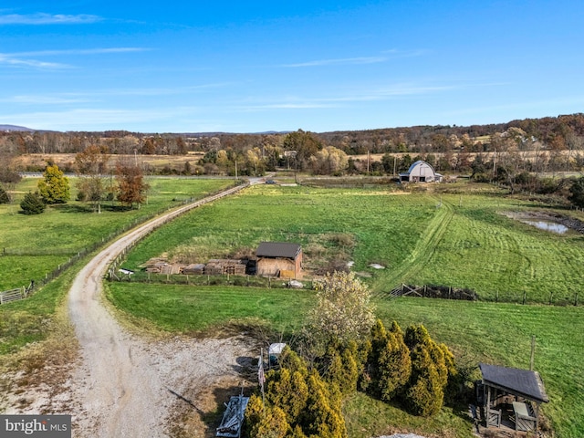 aerial view featuring a rural view