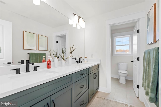 bathroom featuring vanity, toilet, and tile patterned flooring