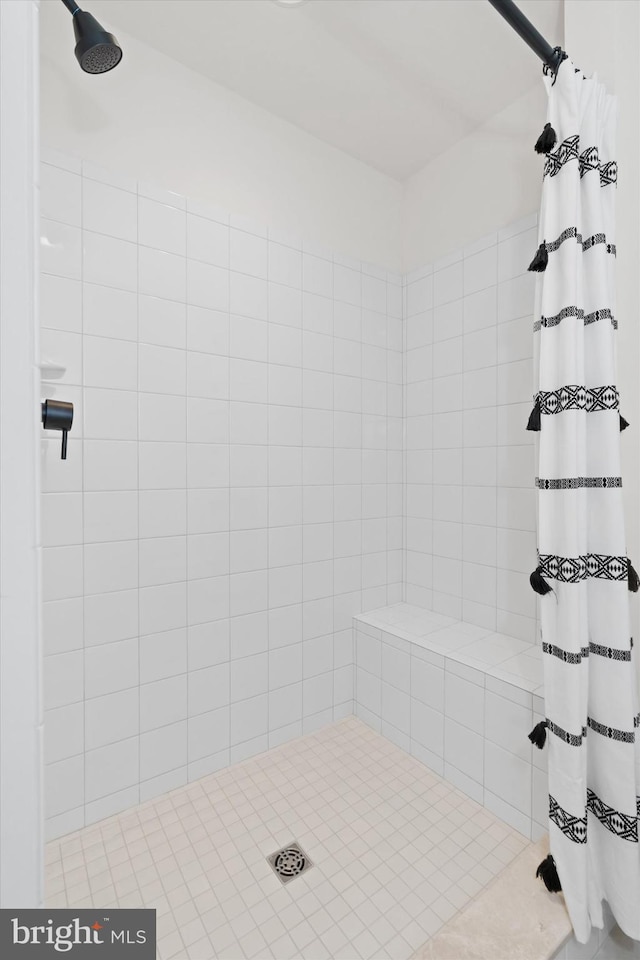 bathroom featuring a shower with shower curtain