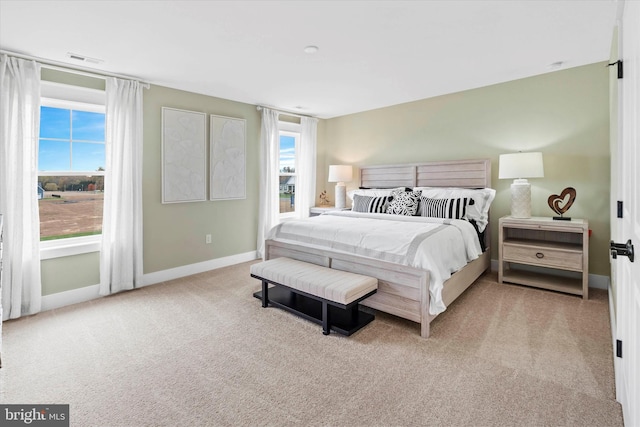 carpeted bedroom with multiple windows