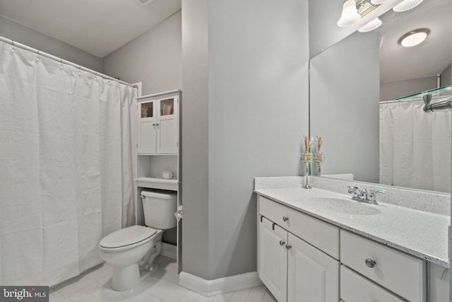 bathroom with tile patterned flooring, vanity, and toilet