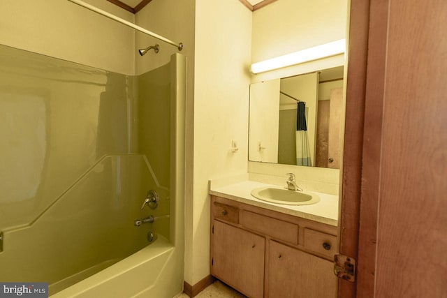 bathroom with vanity and shower / tub combo