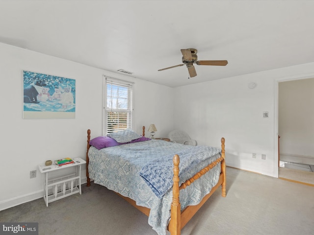 bedroom featuring carpet flooring and ceiling fan