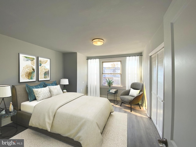 bedroom with a closet and dark wood-type flooring