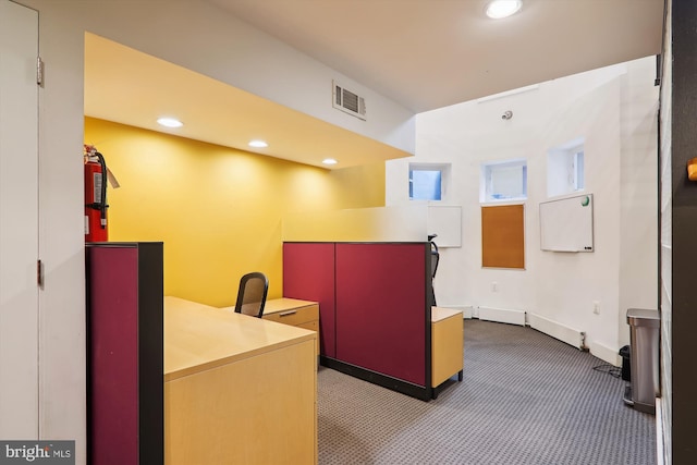 view of carpeted home office