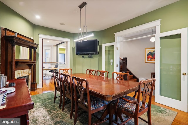 dining area with light wood-type flooring