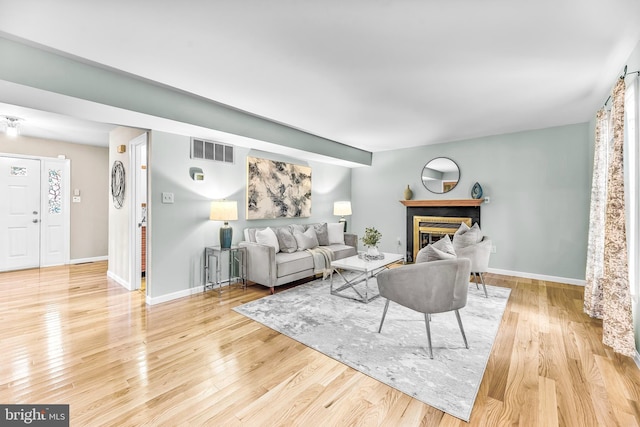 living room with light wood-type flooring