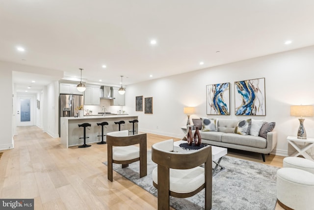 living room with light wood-type flooring