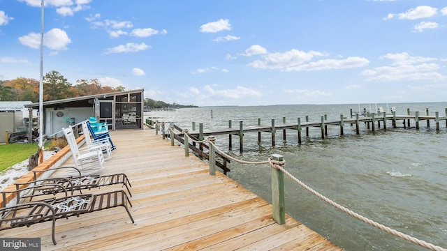 view of dock with a water view