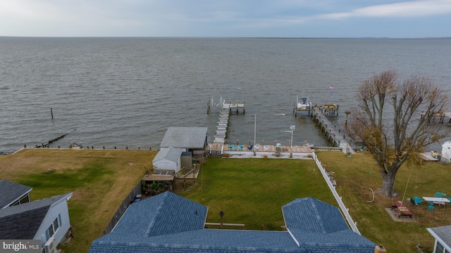 aerial view featuring a water view