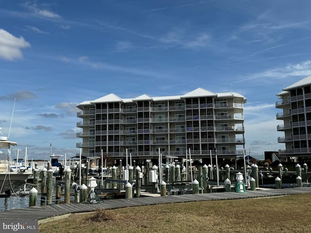 view of building exterior featuring a water view