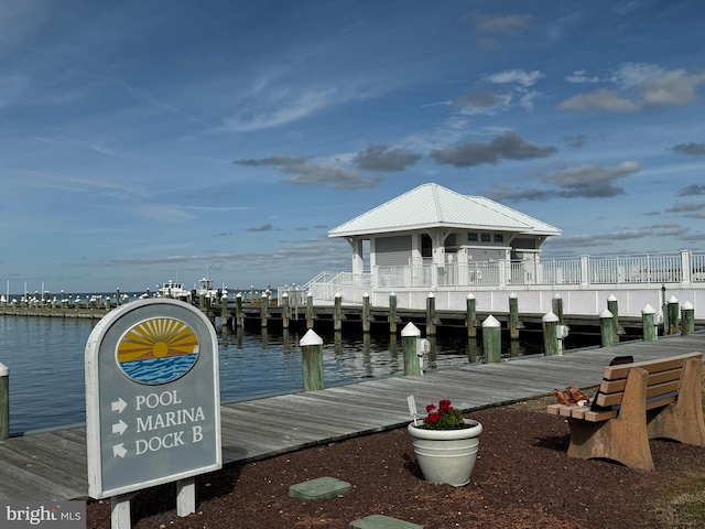 dock area featuring a water view