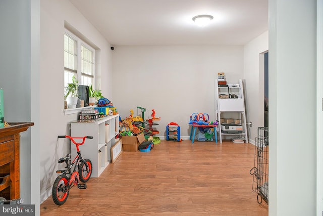 rec room with light wood-type flooring