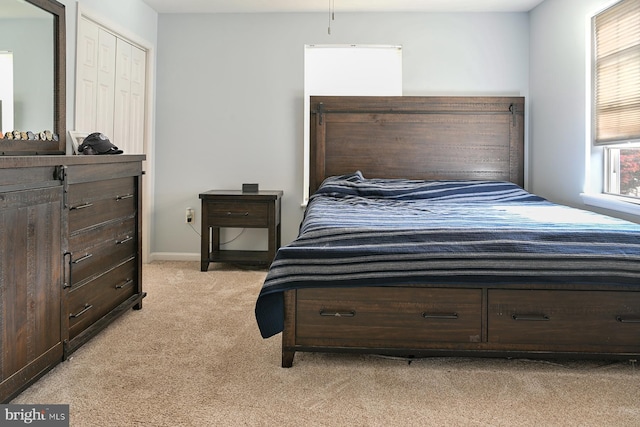 carpeted bedroom featuring a closet