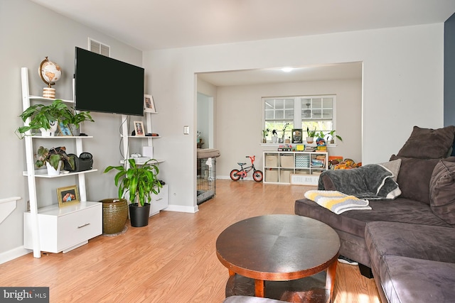 living room featuring light wood-type flooring