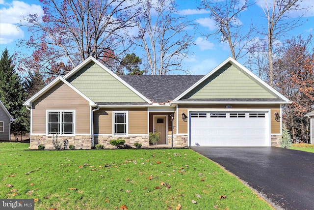6512 Pullhook Ln, Fayetteville, PA 17222 - craftsman-style home featuring stone siding, asphalt driveway, a front lawn, and a garage