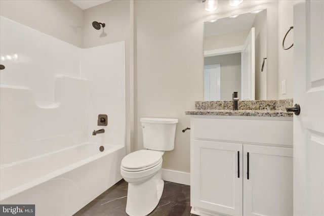 full bathroom with toilet, tile patterned flooring, vanity, and shower / bathing tub combination