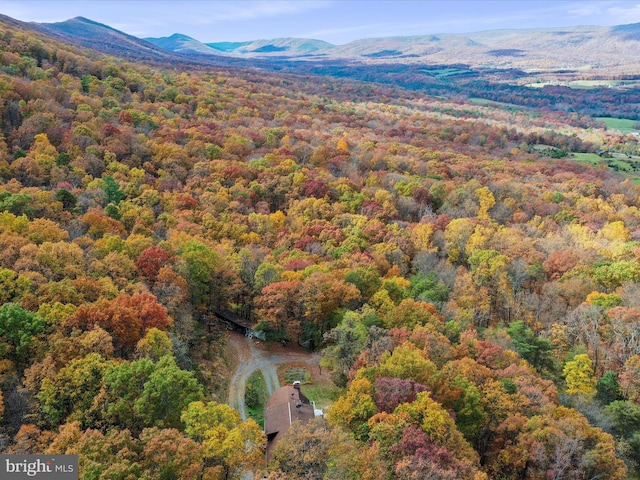 drone / aerial view featuring a mountain view