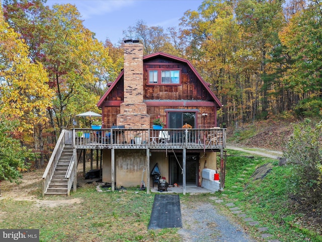 831 Stephens Ln, Fort Valley, VA 22652 - back of house featuring a wooden deck, stairs, and a chimney