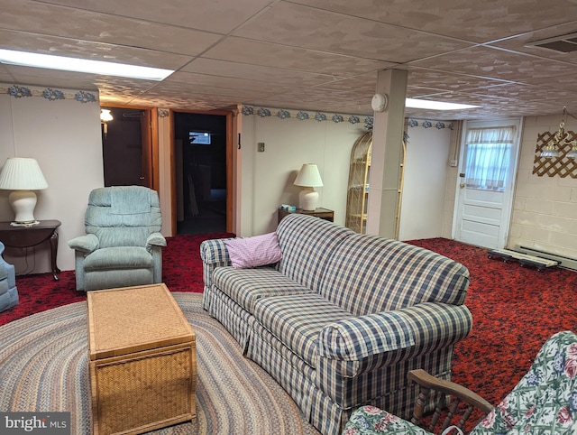 living area with carpet flooring and visible vents