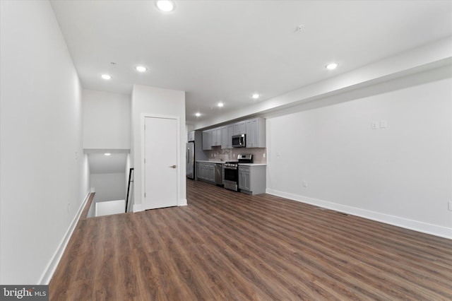 unfurnished living room with dark hardwood / wood-style flooring