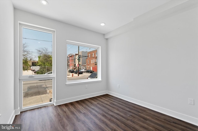 321 W Berks St, Philadelphia, PA 19122 - empty room with dark wood-style flooring, recessed lighting, and baseboards