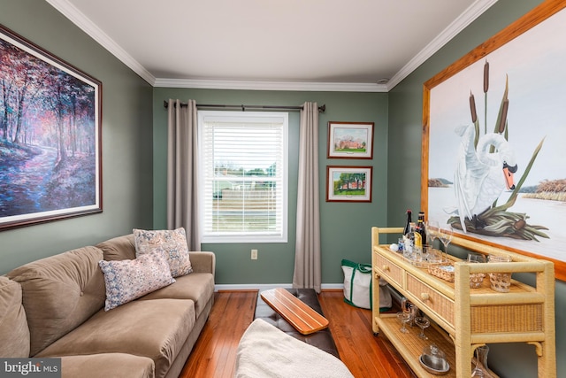 interior space featuring ornamental molding and wood-type flooring