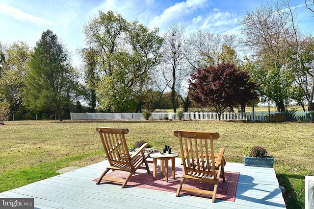 wooden terrace featuring a yard