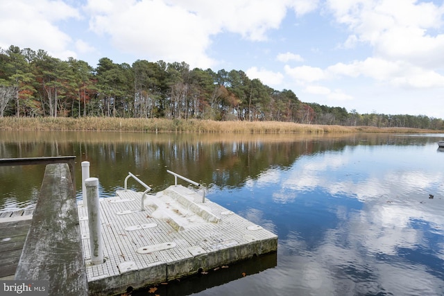 view of dock with a water view