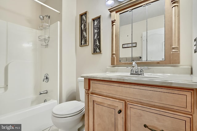 full bathroom with vanity, shower / bathtub combination, and toilet