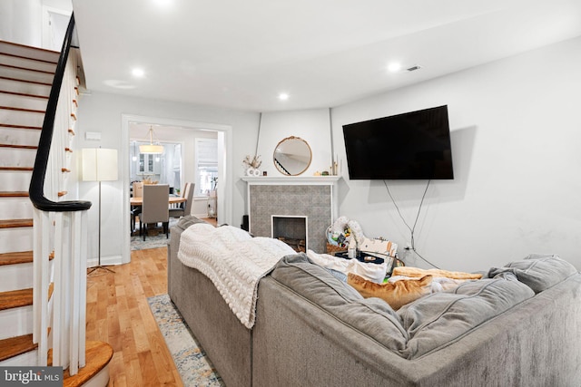 living room with light wood-type flooring