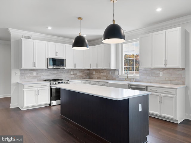 kitchen with white cabinetry and stainless steel appliances