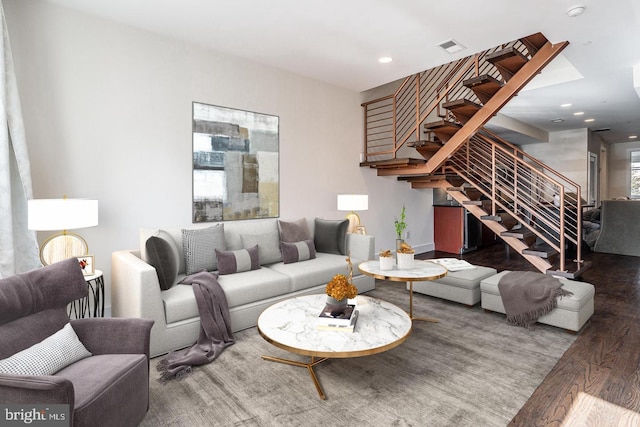 1538 Ogden St Unit 2A, Philadelphia, PA 19130 - living room featuring stairway, recessed lighting, visible vents, and wood finished floors