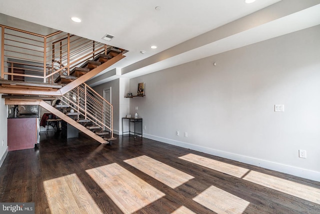 1538 Ogden St Unit 2A, Philadelphia, PA 19130 - unfurnished living room with recessed lighting, baseboards, visible vents, stairs, and wood finished floors