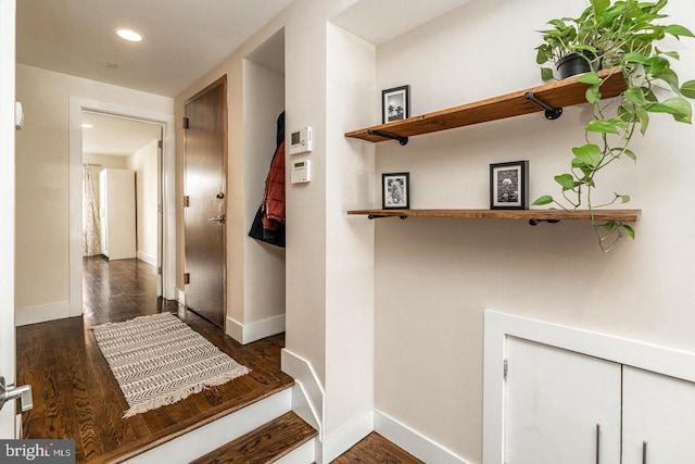 hall featuring dark wood-type flooring