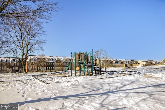 view of snow covered playground