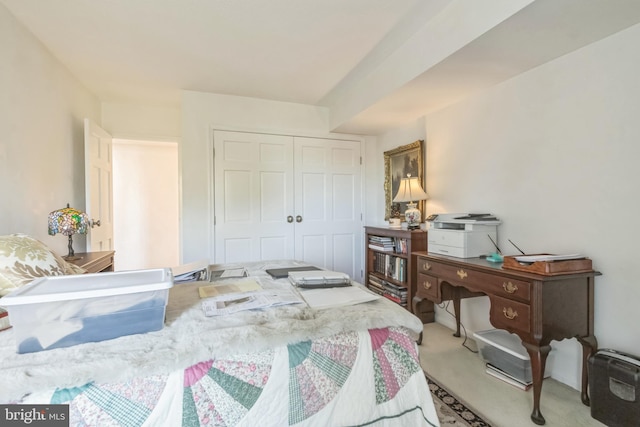 carpeted bedroom with a closet