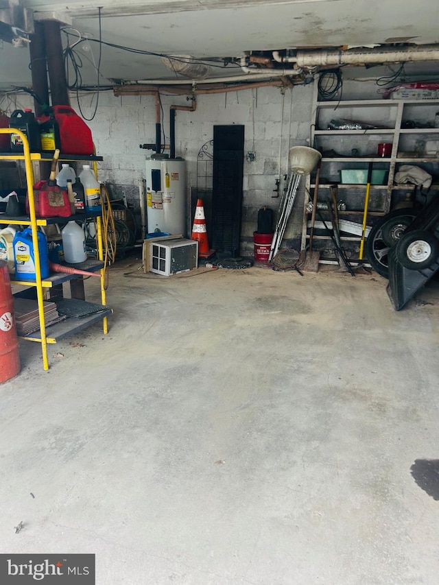 garage with electric water heater