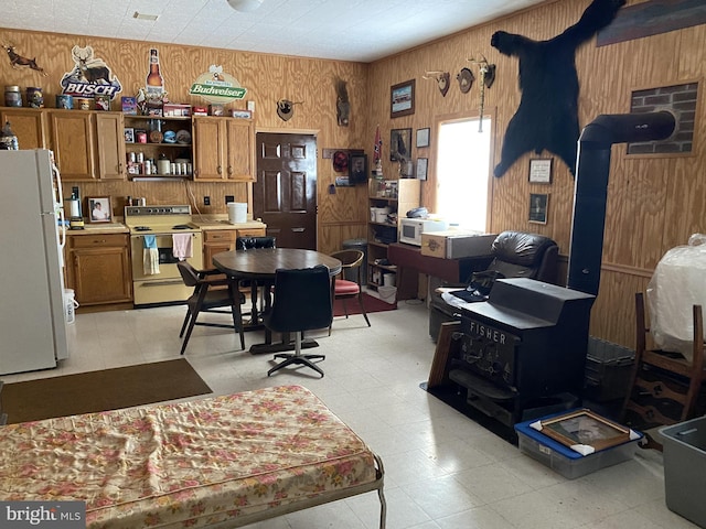 interior space featuring wooden walls