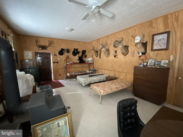 interior space featuring ceiling fan