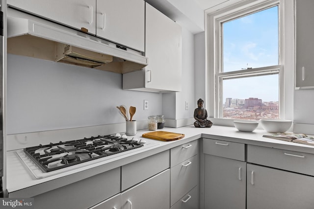 kitchen with white gas cooktop and gray cabinetry