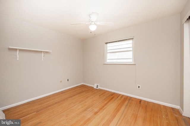 empty room featuring hardwood / wood-style floors and ceiling fan