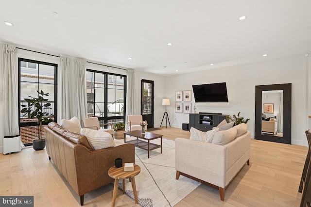 living room featuring light wood-type flooring