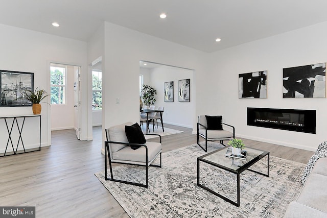 living room with light hardwood / wood-style floors