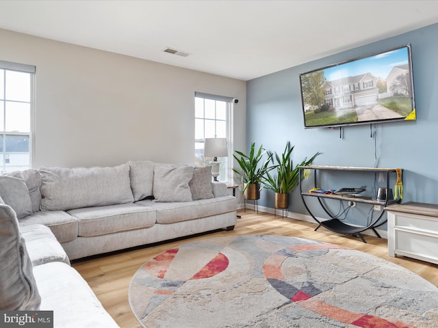 living room with hardwood / wood-style flooring