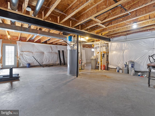 basement featuring water heater