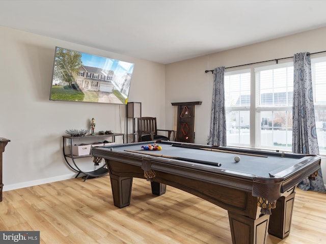 rec room featuring pool table and light wood-type flooring