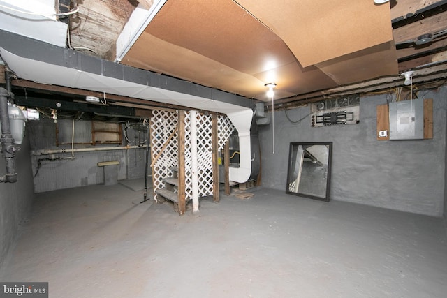 basement featuring electric panel